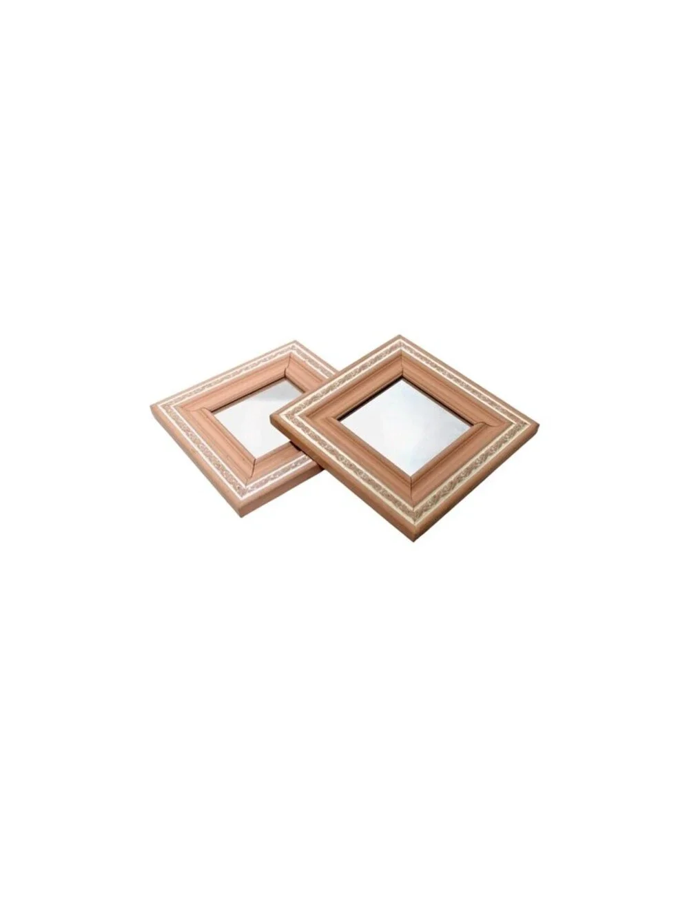 Vintage Pink Wood Framed Square Mirrors, Shabby Chic Floral Trim Set